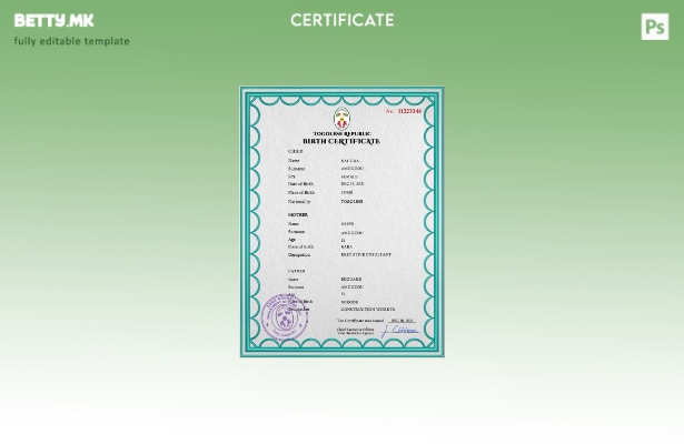модерен стил Шаблон за PSD извод од матична книга на родени Того