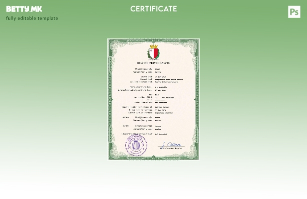 модерен стил Шаблон за PSD сертификат за смрт од витален рекорд на Малта