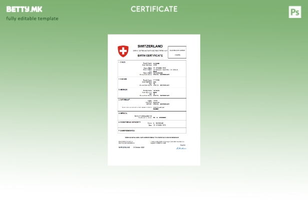 модерен стил Швајцарија витален рекорд извод од матичната книга на родените Шабл
