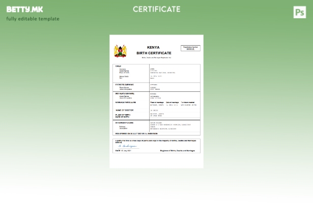 модерен стил во Кенија од витално значење за извод од матична книга на родени Ша