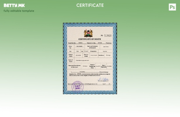 модерен стил во Кенија, шаблон за шаблон за PSD сертификат за смртен рекорд