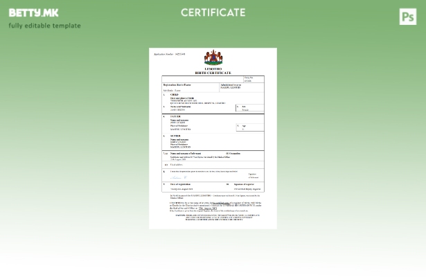 модерен стил извод од матична книга на родени Лесото Шаблон за Word и PDF