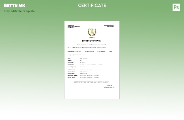 модерен стил извод од матична книга на родени во Гватемала Шаблон за Word и PDF