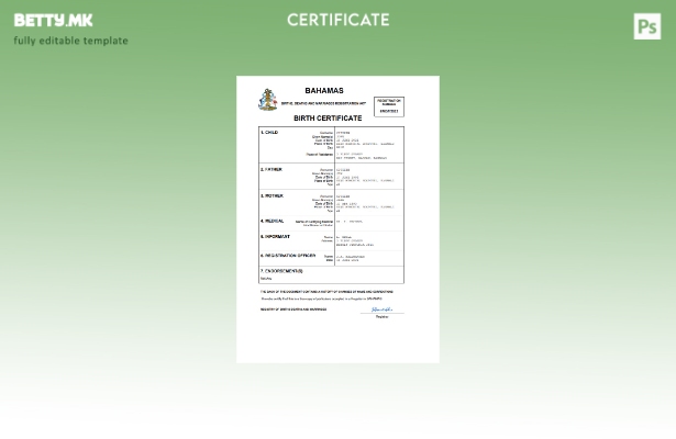 модерен стил на Бахамите од витално значење за извод од матична книга на родени