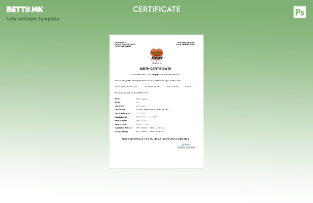 модерен стил на Папуа Нова Гвинеја од витално значење за извод од матична книга