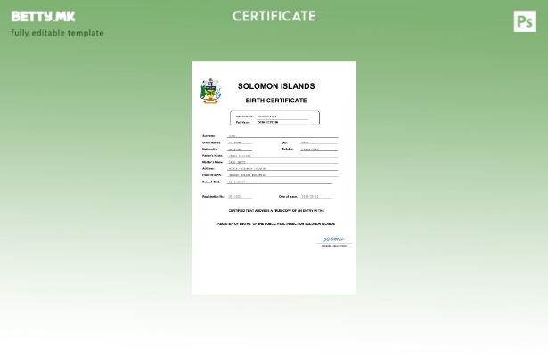 модерен стил на Соломонските Острови од витално значење за извод од матична книг