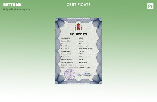 модерен стил на Шпанија од витално значење за извод од матична книга на родени П