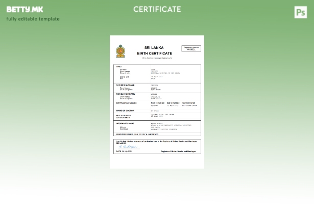 модерен стил на Шри Ланка од витално значење за извод од матична книга на родени