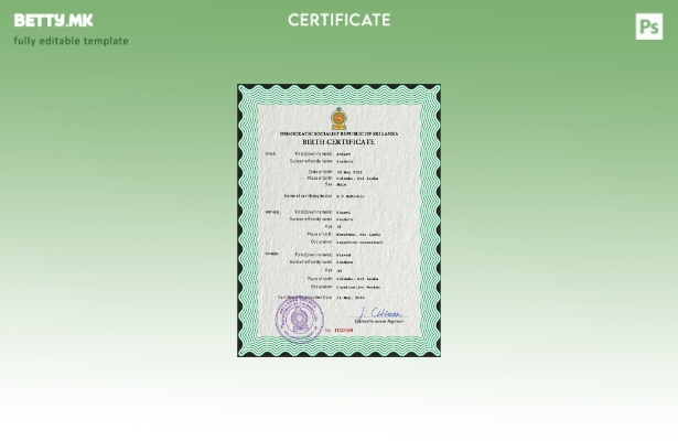 модерен стил на Шри Ланка, шаблон за PSD извод од матична книга на родените