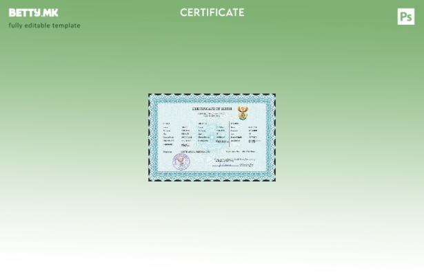 модерен стил шаблон за PSD извод од матична книга на родени Јужна Африка
