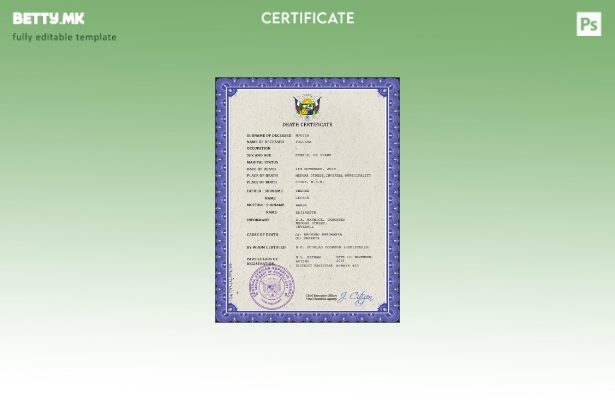 модерен стил шаблон за PSD сертификат за смрт на Централна Африканска Република