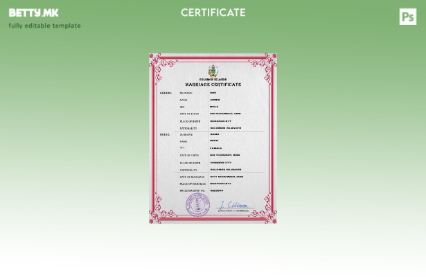 модерен стил, шаблон за шаблон за ПСД од потврда за брак на Соломонските Острови