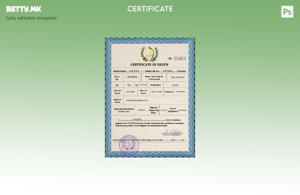 модерен стил, шаблон за шаблон за ПСД од уверение за смрт од витален рекорд во Г