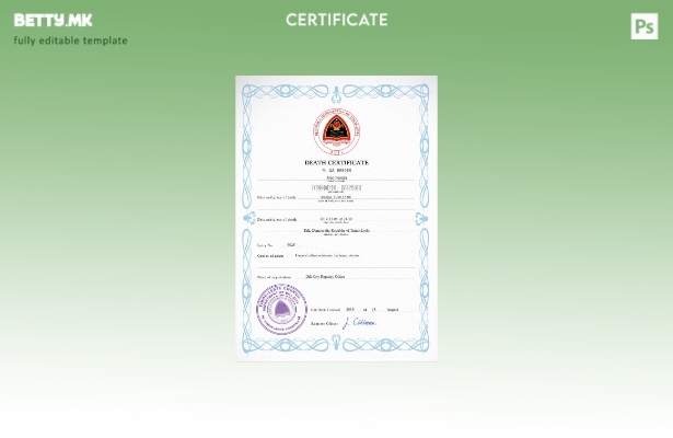 модерен стил, шаблон за шаблон за ПСД од уверение за смрт од витално значење за