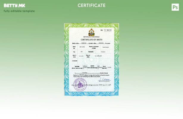 модерен стил, шаблон PSD од извод од матична книга на родените во Хондурас