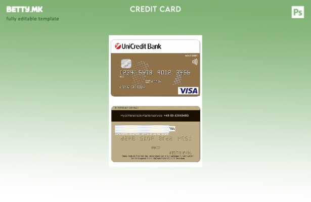 Модерен стил Германија UniCredit Bank Шаблон за кредитна картичка VISA