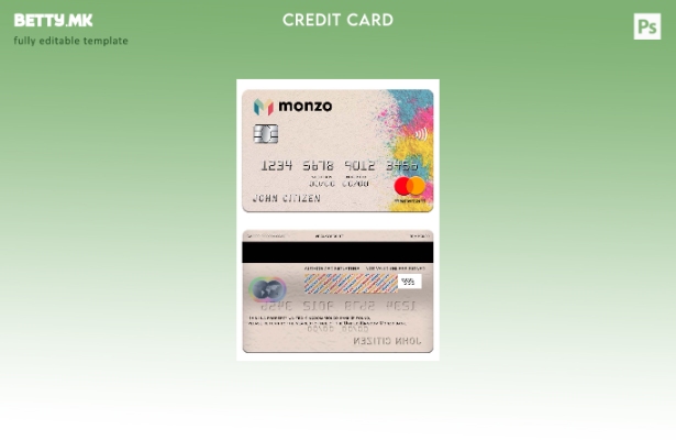 Модерен стил Обединетото Кралство Monzo банка мастер картички шаблон