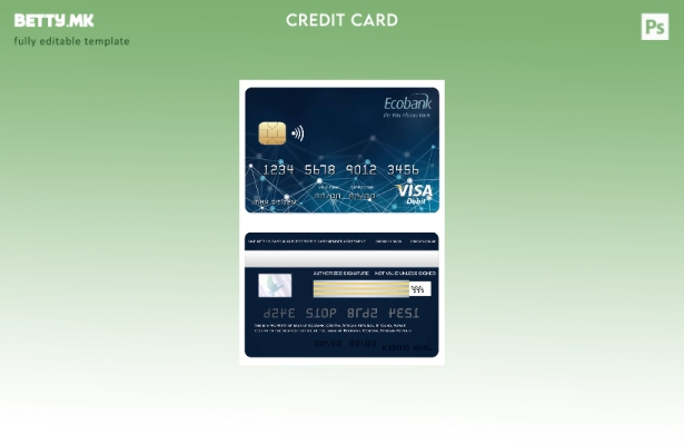 Модерен стил Шаблон за банкарска виза картичка Екобанка на Централноафриканската