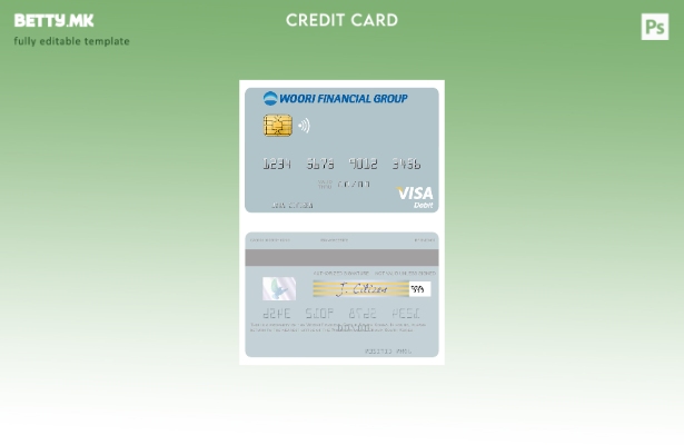 Модерен стил Шаблон за виза за дебитна картичка Јужна Кореја Woori Financial Gro