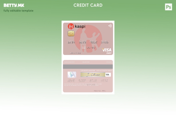 Модерен стил Шаблон за виза за дебитна картичка Казахстан Каспи банка