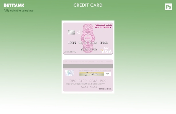 Модерен стил Шаблон за виза за дебитна картичка Палестинска Банка на Палестина