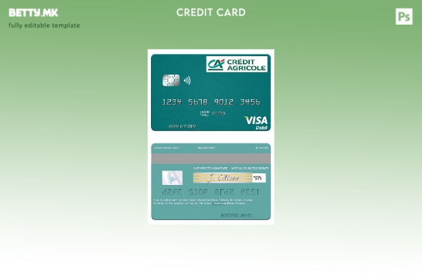 Модерен стил Шаблон за виза за дебитна картичка на Франција Кредит Агрикол банка