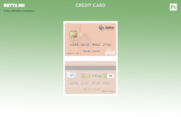 Модерен стил Шаблон за виза за дебитна картичка на меѓународната банка Оман Соха