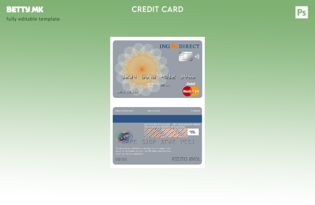 Модерен стил Шаблон за мастер картички на банката Australia Ing Direct
