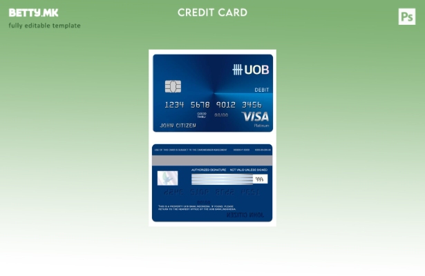 Модерен стил на Индонезија UOB банка виза шаблон редовна дебитна картичка