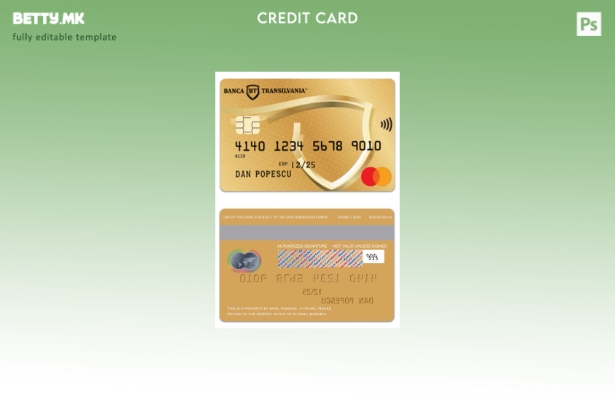 Модерен стил на Романија БТ Банка златна дебитна мастер карта шаблон