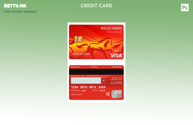Модерен стил на шаблон за верзија на банкарска виза дебитна картичка Велс Фарго