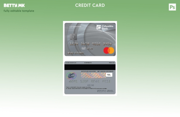 Модерен стил на USA Columbia Bank Mastercard шаблон за комерцијална кредитна кар