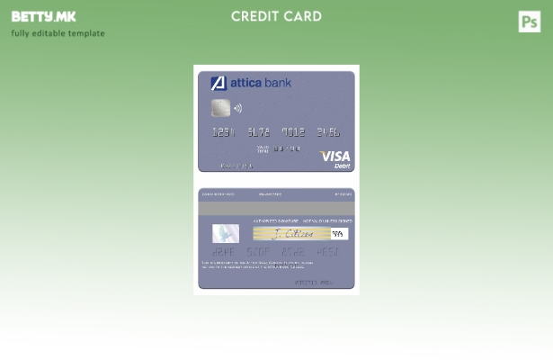 Модерен стил шаблон за виза дебитна картичка Грција Attica Bank