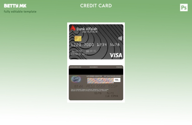 Модерен стил шаблон за кредитна картичка со платина на Пакистанската банка Алфал