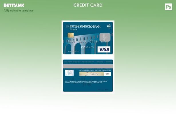 Шаблон за виза дебитна картичка во модерен стил на Албанија Intesa Sanpaolo Bank