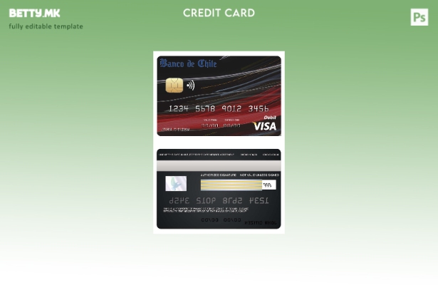 Шаблон за виза за банкарска картичка во модерен стил на Чиле Банко де Чиле