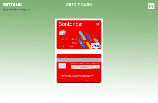 Шаблон за виза картичка во модерен стил на САД Сантандер банка