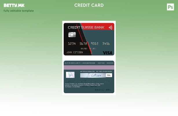 Шаблон за виза картичка во модерен стил на САД Credit Suisse Bank