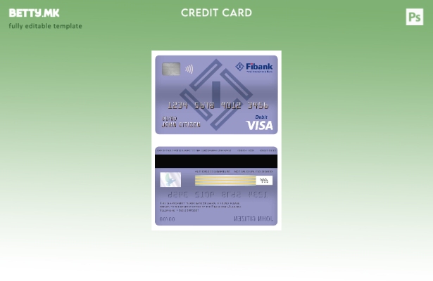 Шаблон за дебитна картичка за виза банка во модерен стил Бугарија Fibank