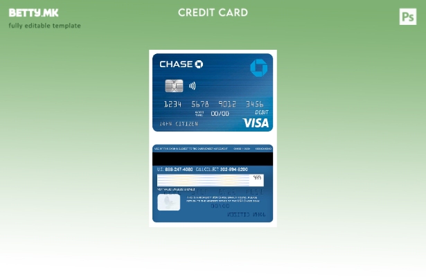 Шаблон за дебитна картичка за виза банка во модерен стил на USA Chase