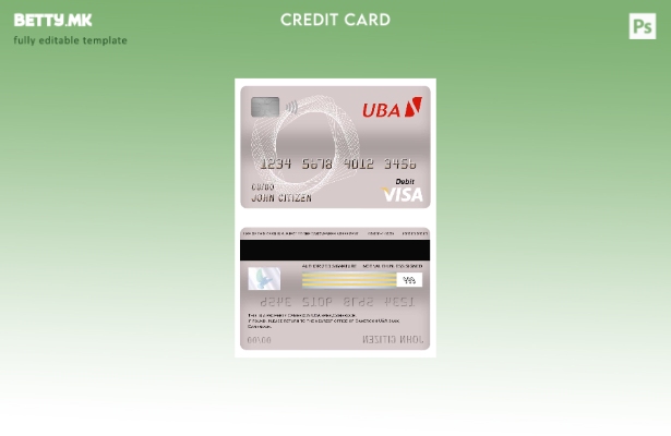 Шаблон за дебитна картичка за виза банка на Камерун UBA во модерен стил