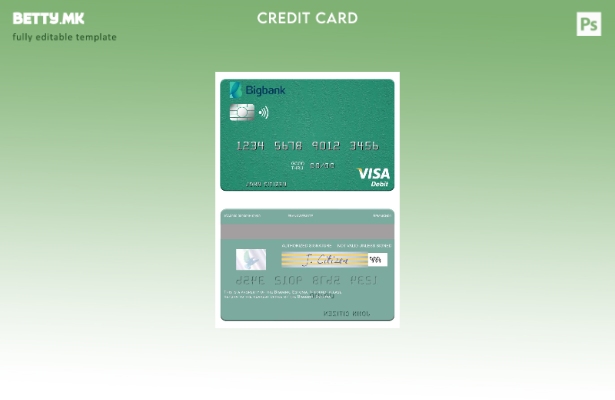 Шаблон за дебитна картичка за виза на Естонија Бигбанк во модерен стил