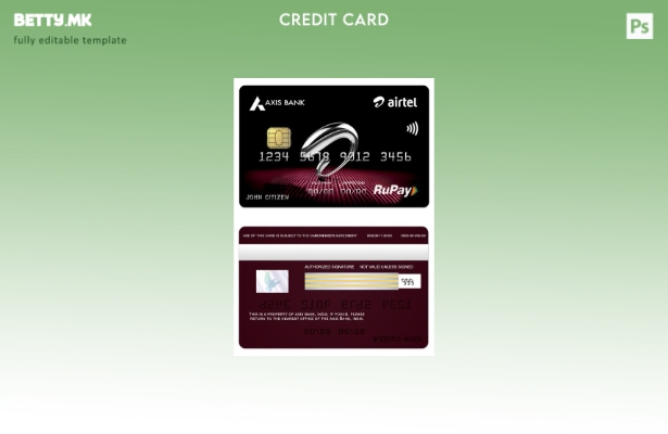 Шаблон за кредитна картичка во модерен стил India Axis Bank Airtel RuPay