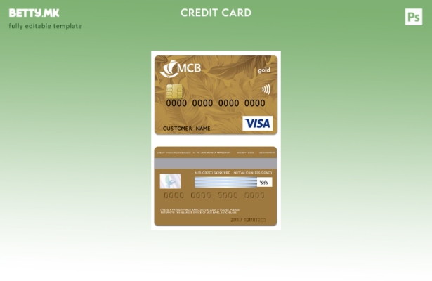 модерен стил Сејшели MCB банка виза кредитна златна картичка шаблон