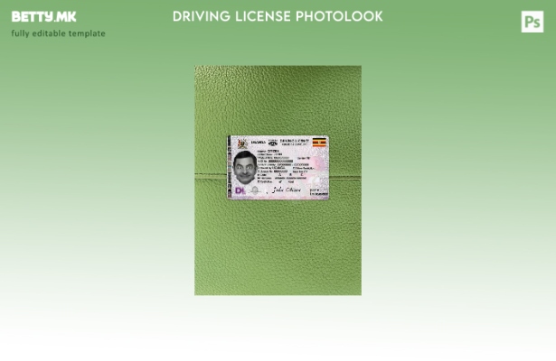 Возачка дозвола во модерен стил на Уганда го претставува предниот шаблон со фото