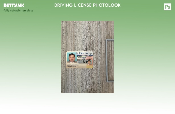 Модерен стил, возачка дозвола од САД Орегон, го претставува предниот шаблон со p