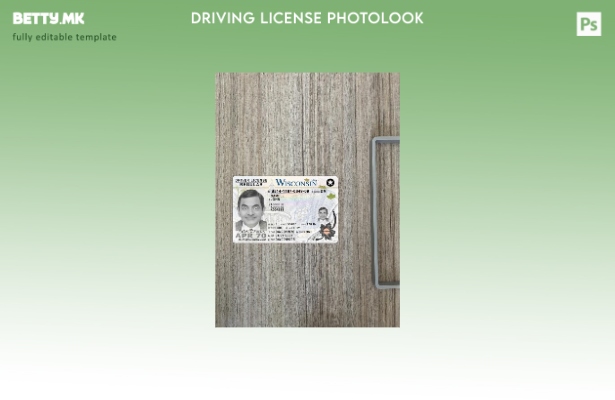 модерен стил на САД за возачка дозвола Висконсин е претставен преден шаблон со ф