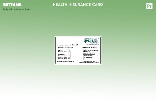 Модерен стил Шаблон за картичка за здравствено осигурување во Вермонт