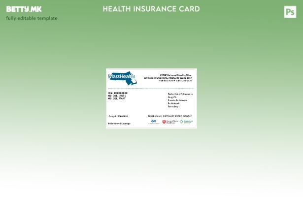 Модерен стил Шаблон за картичка за здравствено осигурување во Масачусетс