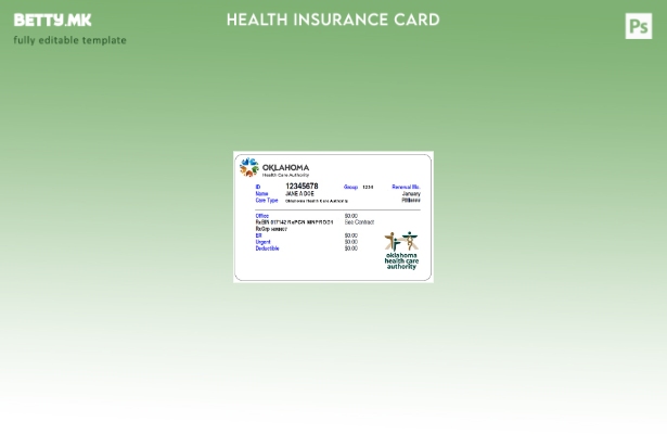 Модерен стил Шаблон за картичка за здравствено осигурување во Оклахома